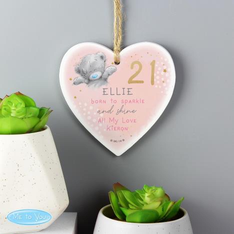 Personalised Me to You Sparkle & Shine Birthday Wooden Heart Decoration Extra Image 1